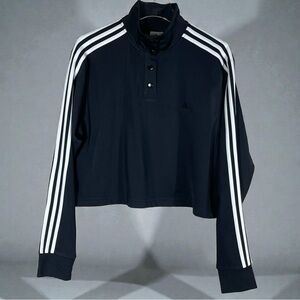 Adidas Black and White Cropped 1/4 Snap Pullover Tricot Jacket NWT Size Large
